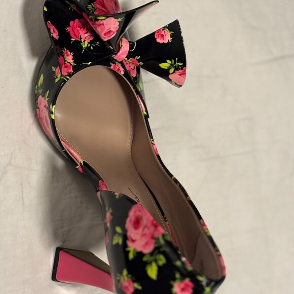 Betsey Johnson Nobble-P Floral Bow Heels Black Multi Size 8.5 – Never Worn - Picture 12 of 16